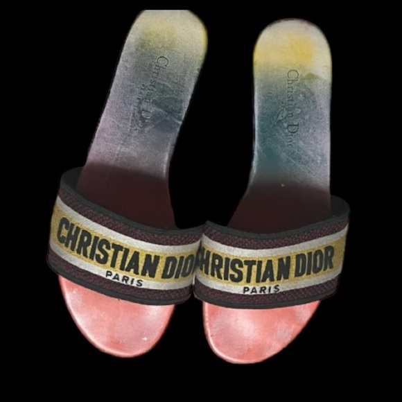Christian Dior Dway Rainbow Multicolor Embroidered Logo Slides Sz 10 Sandals - Picture 6 of 14